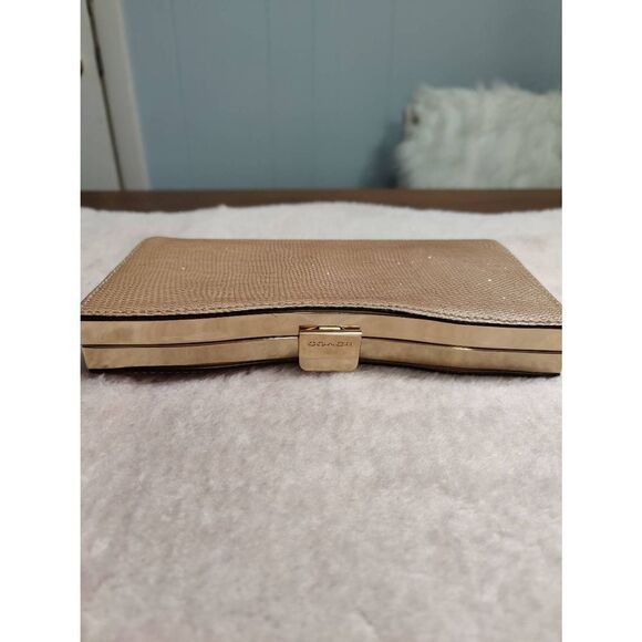 Coach metallic leather, tan, gold-toned clasp clutch, NWOT - Picture 2 of 6
